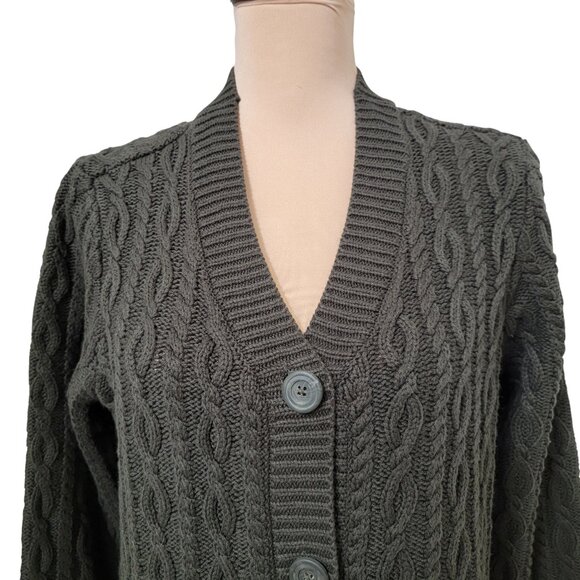 D&Co. (Denim & Company) Size M Dark Olive Green Cable Knit Duster Cardigan - Picture 2 of 13
